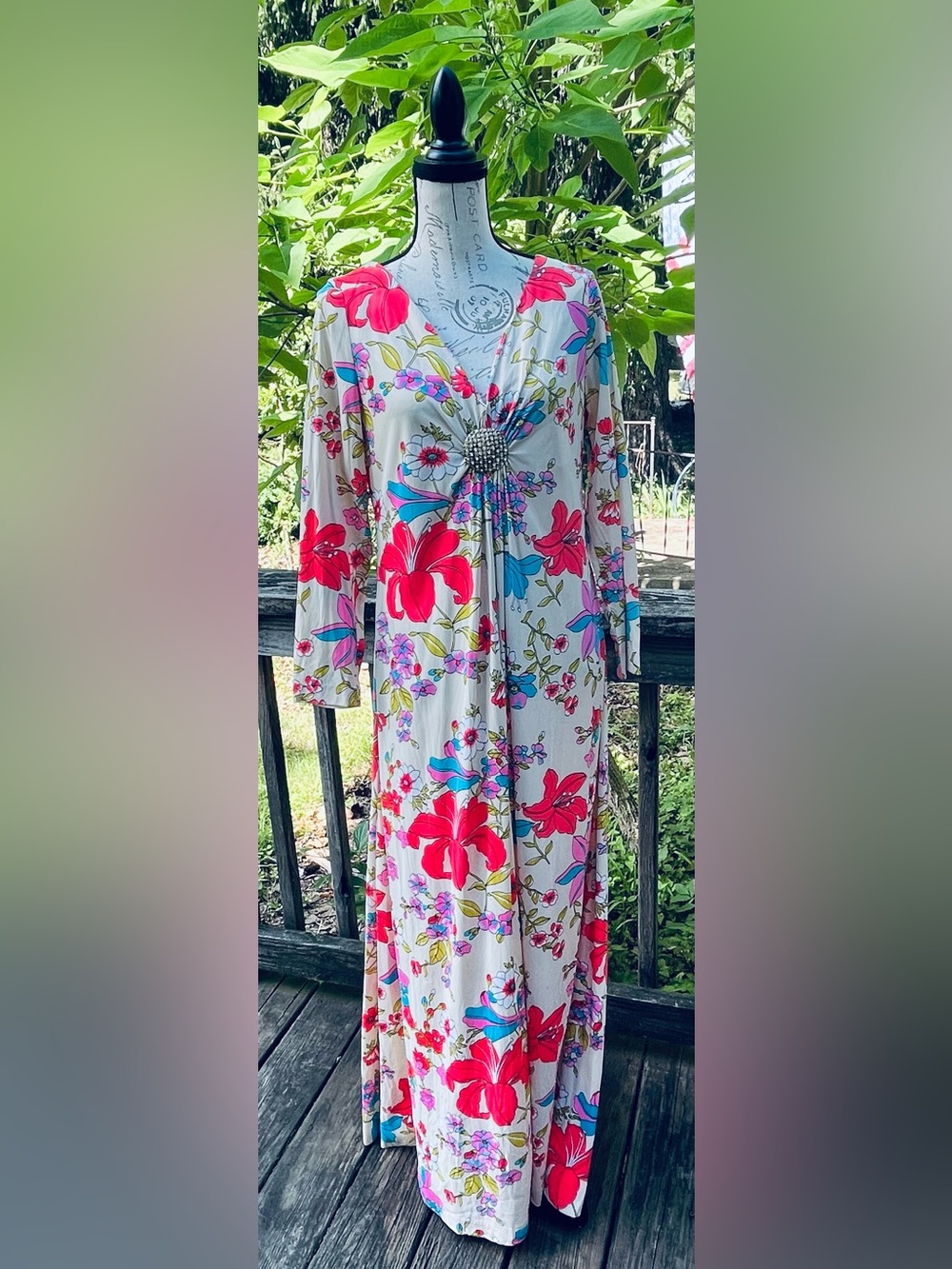 Vintage Floral Knot-Front Maxi Dress